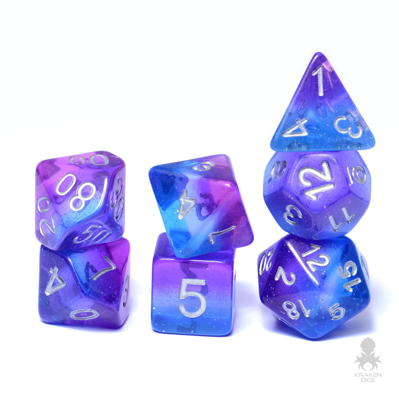 Twilight Sky Translucent 7pc Dice Set With Silver Numbers